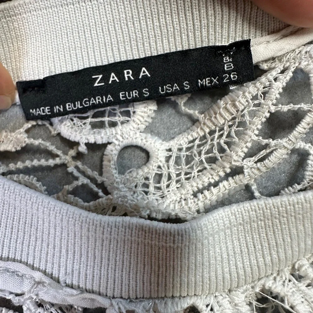 Zara Guipure Lace Top Cream Floral Paisley Coquette Romantic Size S Off-White